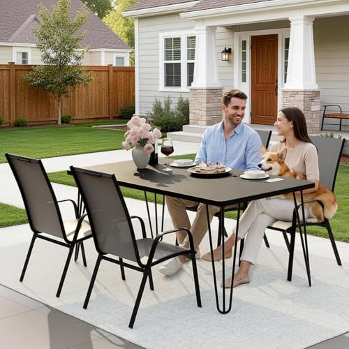 JEAREY Patio Dining Chairs Set of 4, Stackable Outdoor Chairs, Deep Gray