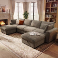 Ihanherry 141" Oversized Cloud Sectional Couches for Living Room, Modular Sectional Sofa with Wide Deep Seat, U Shaped Couch with Throw Pillow and Storage Ottoman, Brown