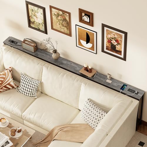 SUPERJARE 110.2 inch Narrow Behind Couch Table with Charging Stations