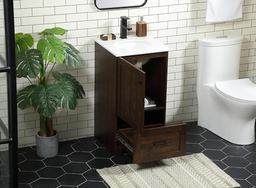 18" Pre-Assembled Bathroom Vanity with Sink, Engineered Wood, Ivory White Engineered Marble Countertop Attached, Single Oval Porcelain Sink, 1 Soft-Close Drawers, Expresso