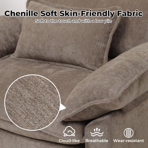 Oversized Accent Chair,44" Chenille Living Room Chairs,Modern Upholstered Armchair Cloud Sofa Chair with Extra Thick,Comfy Reading Chair Side Chair for Living Room Bedroom Apartment Brown