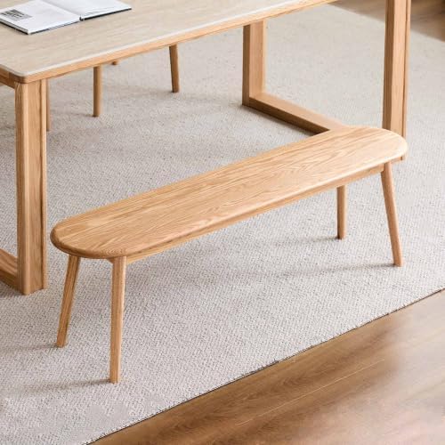 Solid Oak Dining Bench, 55.1 Inch Wood Bench for Dining Room