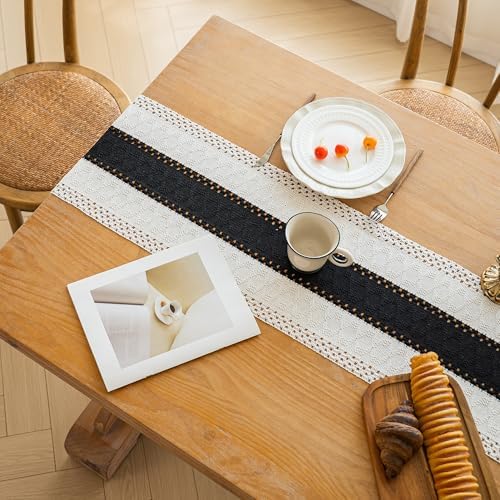 FEXIA Farmhouse Table Runner for Home Decor 12x108 Black Fall Home Decor