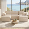 Modular Sectional Couch for Living Room, Corduroy 5-Seat U Shaped Upgraded Boneless Couch with Storage & 2 Ottomans, Throw Pillows, Memory Foam Sofa,Deep Seat,Compressed Box,No Assembly (107"-Beige)