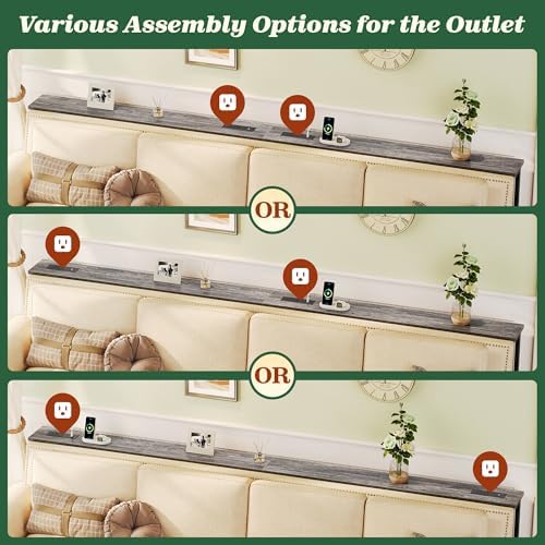 SUPERJARE 110.2 inch Narrow Behind Couch Table with Charging Stations