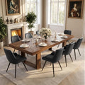 Miereirl 9-Piece Modern Farmhouse Dining Table Set, 86.6" x 47.2" Sturdy Stable Dining Table with 8 Chairs, Rectangular Kitchen Table Set for 8,(Walnut Table+8 Black Chairs)