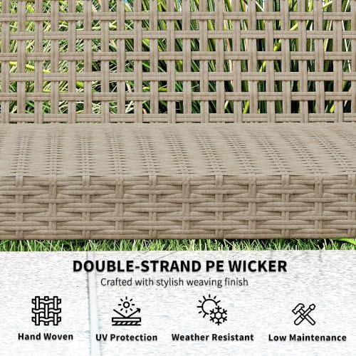 Outsunny Wicker Outdoor Couch 3-Seat Patio Sofa 1000 lbs. Capacity Teak