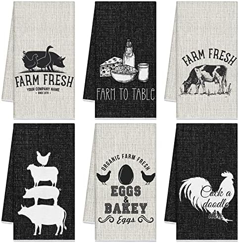 Redbaker 6 Pcs Farm Animal Kitchen Towels Farmhouse Funny Dish Towel