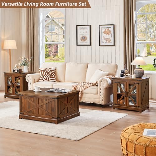 Joaxswe Farmhouse Coffee Table Set 3, End Table and Coffee Table