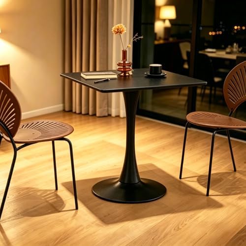 Square Dining Table, 27" Tulip Table with Thickened Tabletop & Metal Pedestal, Mid Century Modern Bistro Table for Kitchen, Small Places, Living Room, Cafe (Black)