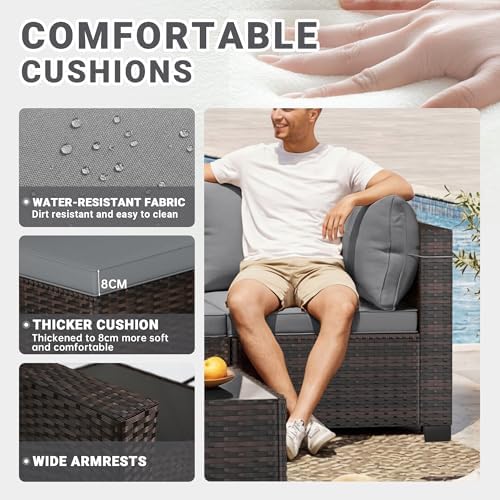 LEVELEVE 7 Pieces Outdoor Patio Furniture Sets,Rattan Conversation Sectional Set,Manual Weaving Wicker Patio Sofa with Tea Table