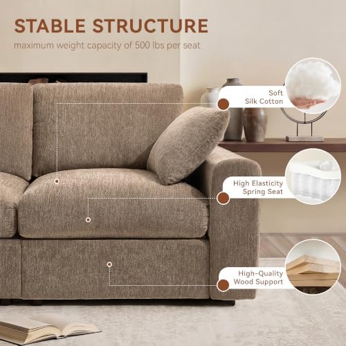 Ihanherry Oversized Cloud Sectional Couches for Living Room, Modular Sectional Sofa with Wide Deep Seat, Coner Couch with Throw Pillow and Storage Ottoman, Brown