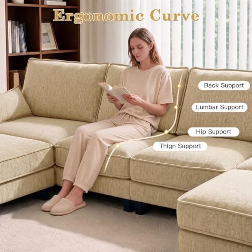 Modular Sectional U Shaped Couch, 116" Cloud Sofa for Living Room