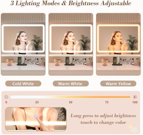 CSZZD White Vanity Desk with 360° Rotating Organizer & Charging Station | Large Makeup Vanity with LED Lighted Mirror and 6 Storage Drawers, Bedroom Vanity Table for Women Girls