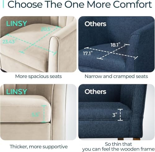LINSY Accent Chair with Ottoman, Modern Armchair Comfy Barrel Reading Chair with Footrest for Living Room Bedroom Reading Room, Velvet, Cream