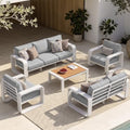 Oversized Aluminum Outdoor Furniture Set, Extra Large Patio Furniture Sofa Set 4.8” Widened Armrest & Ultra-Thick Cushions, 5 Pcs Modern Patio Sectional for Backyard, Porch, White