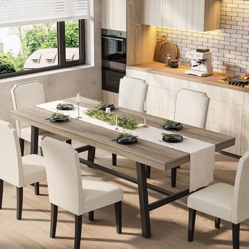 Garvee 79" Farmhouse Dining Table, Heavy Duty Kitchen Table, Grey Walnut