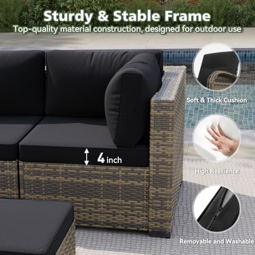 Aoxun Patio Furniture Sets, 11-Piece Outdoor Furniture with Ottoman, Wicker Conversation Set Sectional Sofa for Backyard, Poolside, Garden