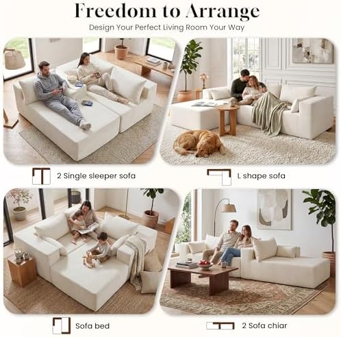 106" Cloud Sectional Boneless Couches for Living Room, Modular L Shaped Couch with Deep Seat Oversized Right Facing Chaise, Memory Foam Compressed Spineless 3 Seater Sofa for Apartment, Beige