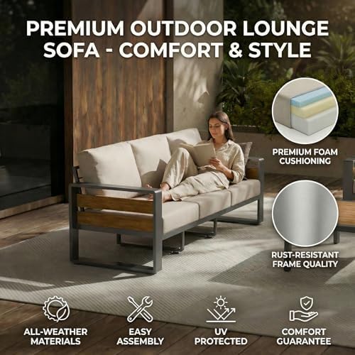 ZANDOR Aluminum Outdoor Patio Furniture Set with Table,5 Seat, Grey