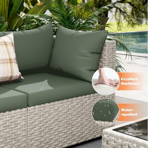 UDPATIO Outdoor Patio Furniture Set 7 Pcs Wicker Sectional Sofa Green