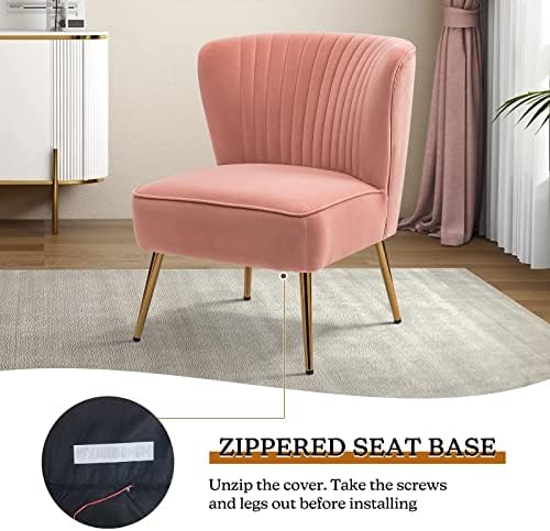 HULALA HOME Velvet Accent Chair, Modern Upholstered Cute Side Chair with Gold Metal Legs, Armless Wingback Slipper Chair Comfy Living Room Chair for Bedroom Guest Room Vanity,Pink