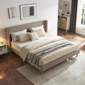 King Corduroy Upholstered Platform Bed with Headboard Wingback, Mink