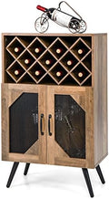 GIANTEX Farmhouse Wine Bar Cabinet with 11 Bottle Rack, Brown & Black