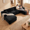 135-Inch U-Shaped Compressed Cloud Sofa Modular Boneless Cloud Sectional Sofa W/Left Facing Chaise Lounger and Ottoman, Oversized Plush Corduroy Corner Boneless Foam Couches