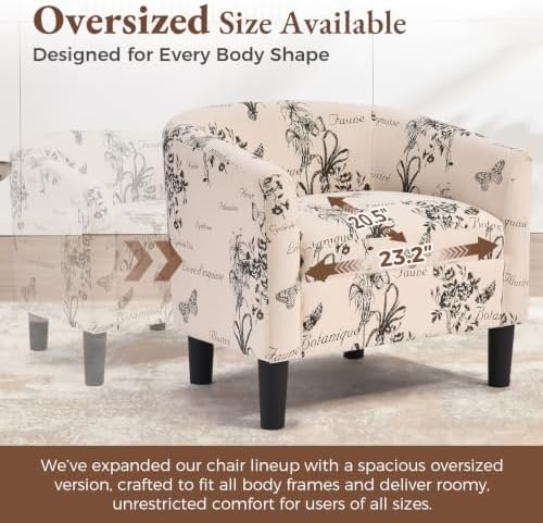 INZOY Oversized Accent Chair with Ottoman, 23.2" W Oversized Club Chair with Ottoman Set, Comfy Fabric Barrel Reading Chairs for Living Room Bedroom, Round Reading Chair with Foot Rest, Flower Pattern