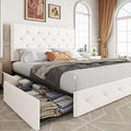 Allewie Full Size Storage Bed Frame with 4 Underbed Drawers, Upholstered Platform Bed with Adjustable Headboard, Diamond Button Tufted, Easy Assembly, Noise-Free, No Box Spring Needed, Soft White