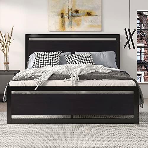 SHA CERLIN Heavy Duty Full Size Bed Frame with Modern Headboard, Black