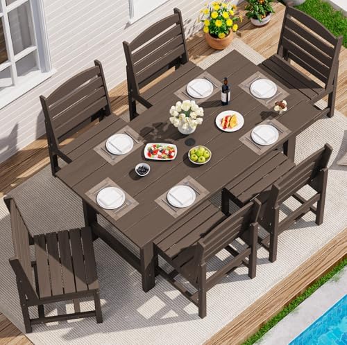 SERWALL Armless Outdoor Dining Set, Patio Dining Set for 6, Coffee