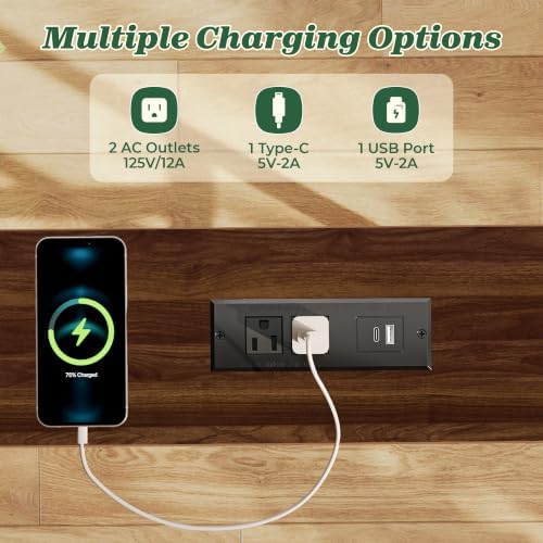 SUPERJARE 39.4 inch Narrow Behind Couch Table with Charging Stations