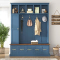 RuiSiSi Entryway Storage Organizer with Top Cabinet, Hooks and Shoe Bench, Navy Blue
