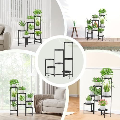 iDavosic.ly Plant Stand Indoor Outdoor, 7 Tier Metal Corner Shelf, Black