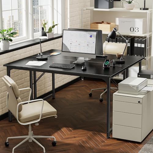 PRAISUN 55 X 20 Inch Computer Desk, Power Outlets, USB-C, Black