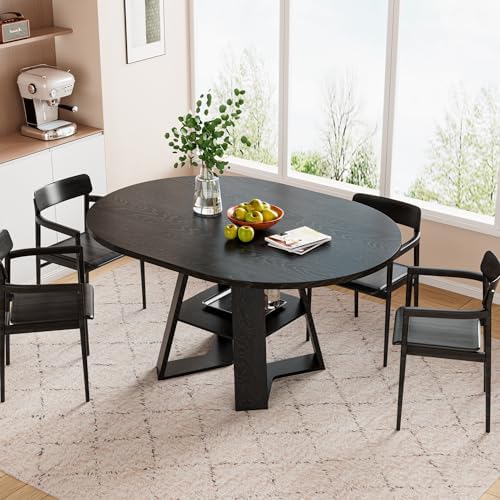 43.3"-59" Extendable Round Oval Dining Table for 4-8 with Storage Shelf