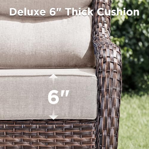 Luxury 3 Pieces Patio Furniture Sets-All Weather Wicker Rattan 3-Seat Sofa Set with Comfy 6" Cushion, Multifunctional Ottomans Patio Conversation Set for Deck Backyard Garden(Brown/Beige)