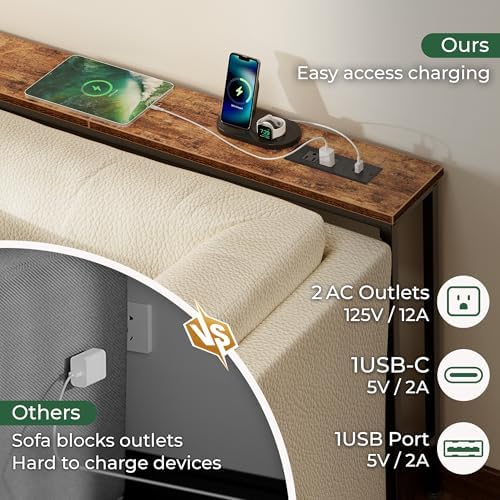 SUPERJARE 102.4 inch Narrow Behind Couch Table with Charging Stations