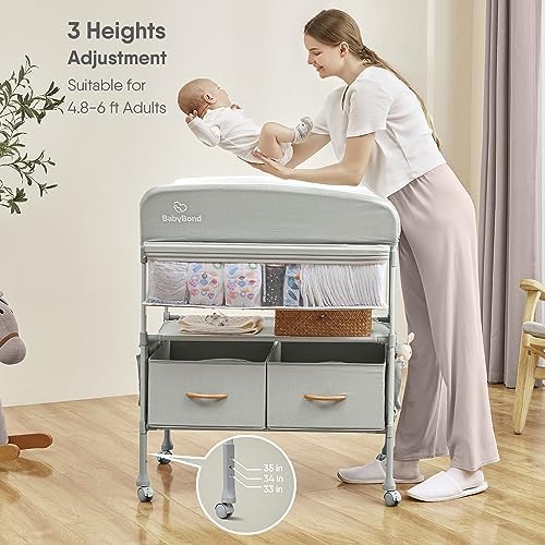 BabyBond Portable Baby Changing Table with 2 Storage Baskets (Beige)