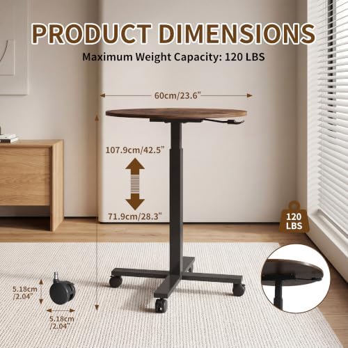 Bar Table, Height-Adjustable Round Pub Table, Antique Wood Color