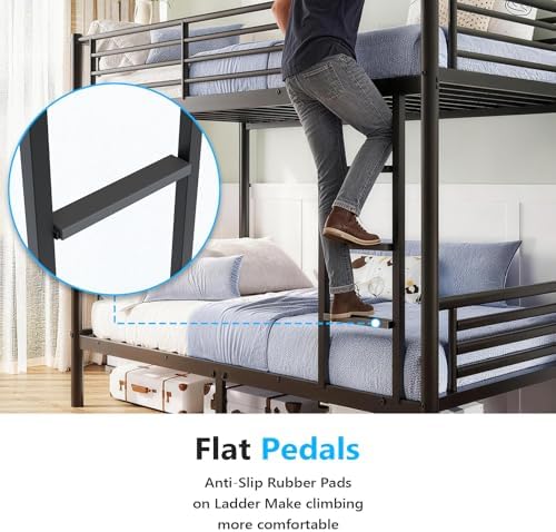 FCH Metal Bunk Bed Twin for Kids, Teens and Adults,Bunkbeds with Ladder and Flat Rungs, Heavy Duty Metal Slats Support, No Box Spring Needed, for Dorm,Bedroom,Black