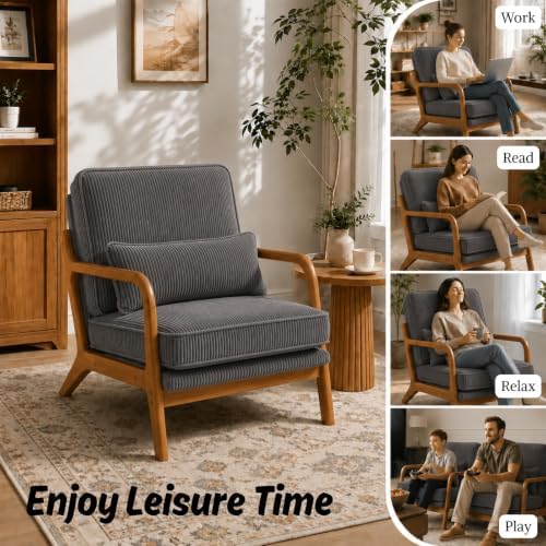 Karl home Mid-Century Modern Accent Reading Chair, Dark Grey