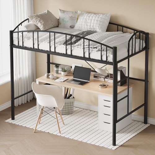 Garvee Loft Bed Twin Size with Ladde and Arched Guardrail for Kids, Adults