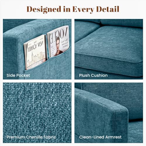 56" Chenille Loveseat Sofa, Mid Century Modern 2 Seater Love Seat Couch