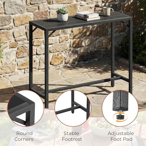 TLSUNNY 47" Patio Bar Table, Sturdy Outdoor Counter Height Table, Black