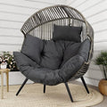 Shintenchi Wicker Egg Chair Outdoor Rattan Patio Chair with Cushion, Oversized Patio Lounge Chairs Egg Basket Chair, Egg Seat for Indoor Living Room Bedroom Outside, Deep Grey