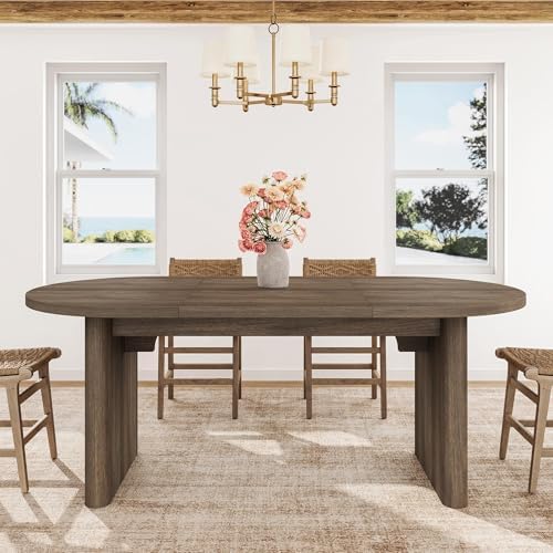 GarveeHome 70.87" Long Oval Dining Table with Wooden Base for 6-8 People