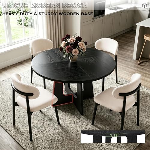 47" Round Dining Table Set for 4, 5 Piece Space Saving Kitchen Table and Chairs, Walnut Wood Finish Round Table with 4 Chairs for Small Apartment, Kitchen, Easy Clean, Black